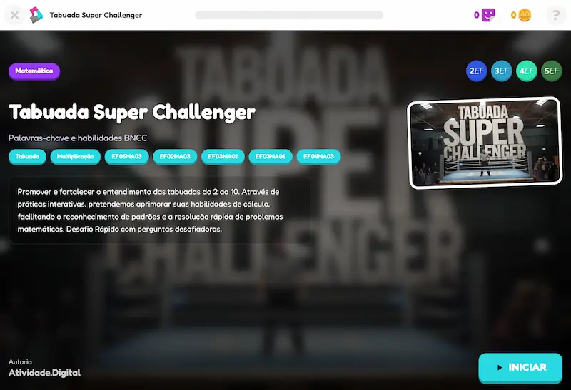 Exemplo de atividade rápida - Tatuada Super Challenger - Jogo educativo de memória